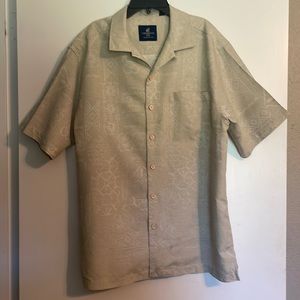 Caribbean Joe button front, short sleeve silk blend shirt.